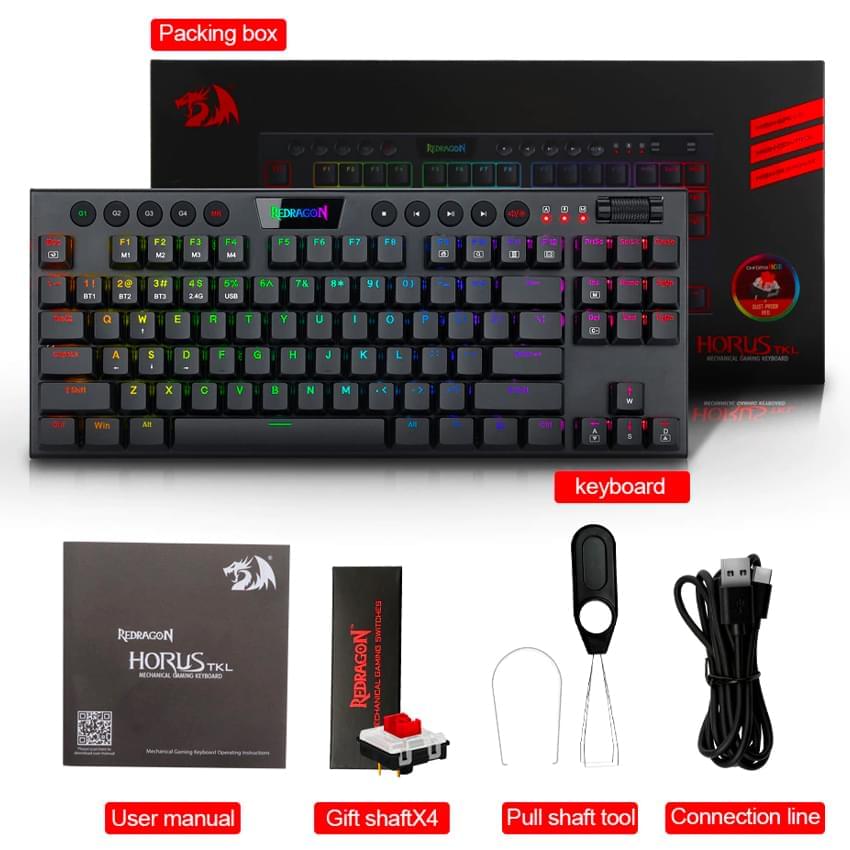 Teclado Mecanico Redragon Horus Tkl Rgb Negro Switch Red